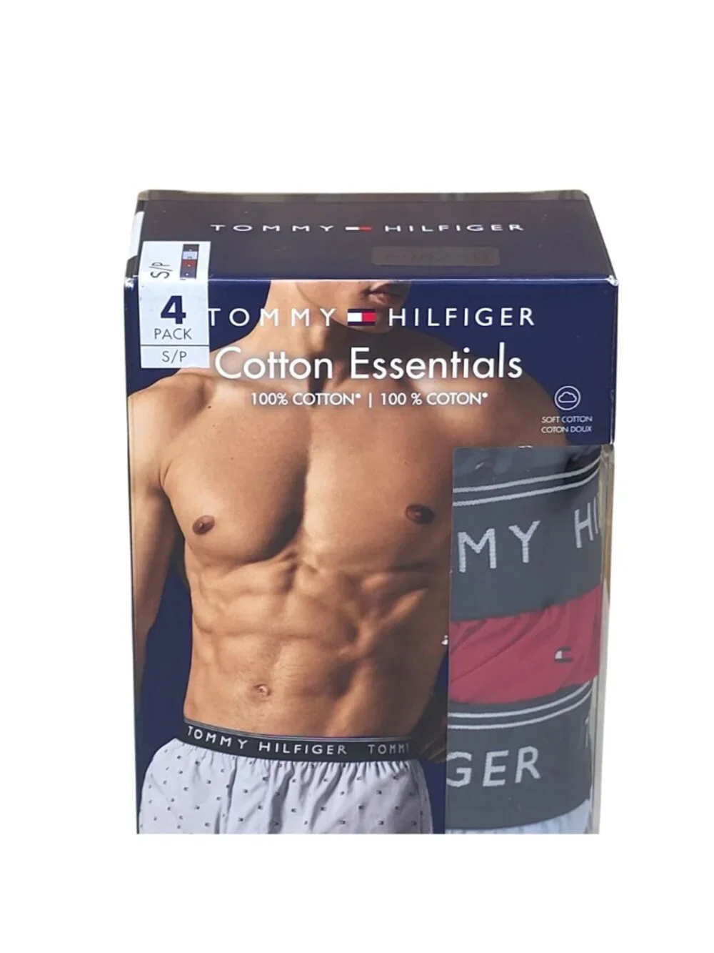Tommy Hilfiger Mens 4-Pack Cotton Essentials Woven Boxers Small Red Navy Blue